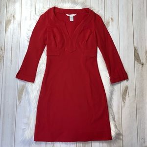 Diane Von Furstenberg Dress V-Neck Slit 3/4 Sleeve